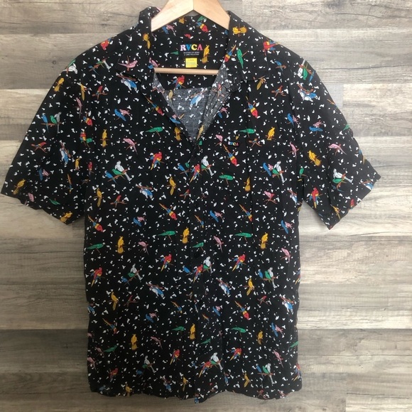 RCVA Shortsleeved Tropical ParrotsButton Down Shirt Large - Picture 4 of 7